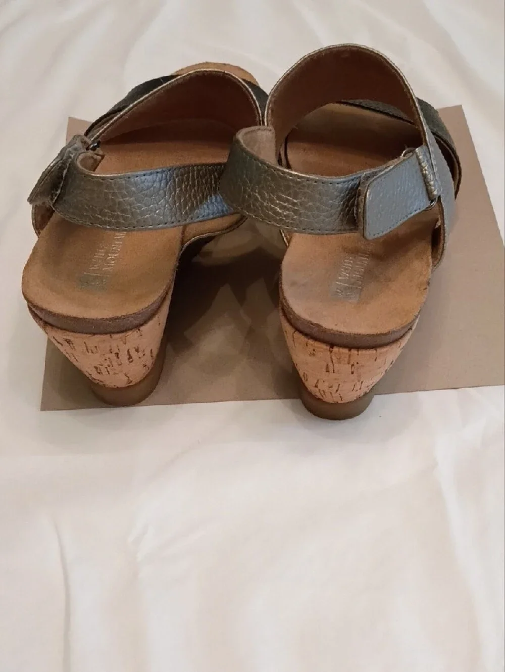 White Mountain Gray and Black Leather Slingback Sandals